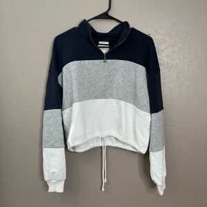 American Eagle Outfitters Striped Cropped Quarter Zip Sweatshirt